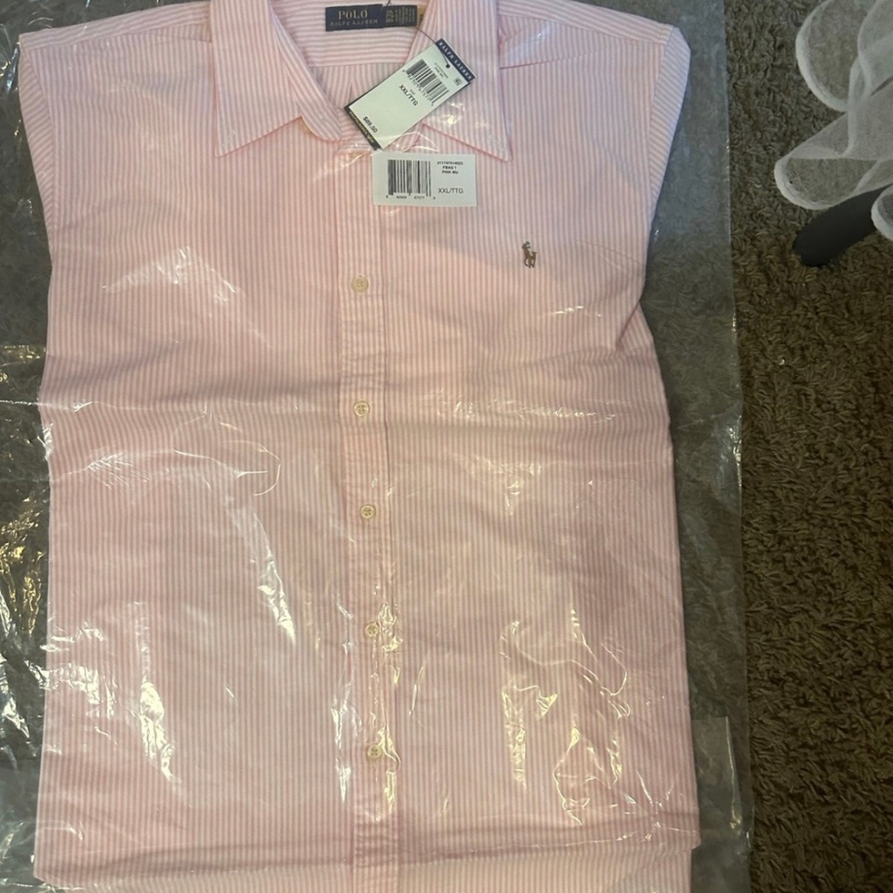 XXL Ralph Lauren Polo Pink Slim Fit Striped Cotton Dress button up long sleeve